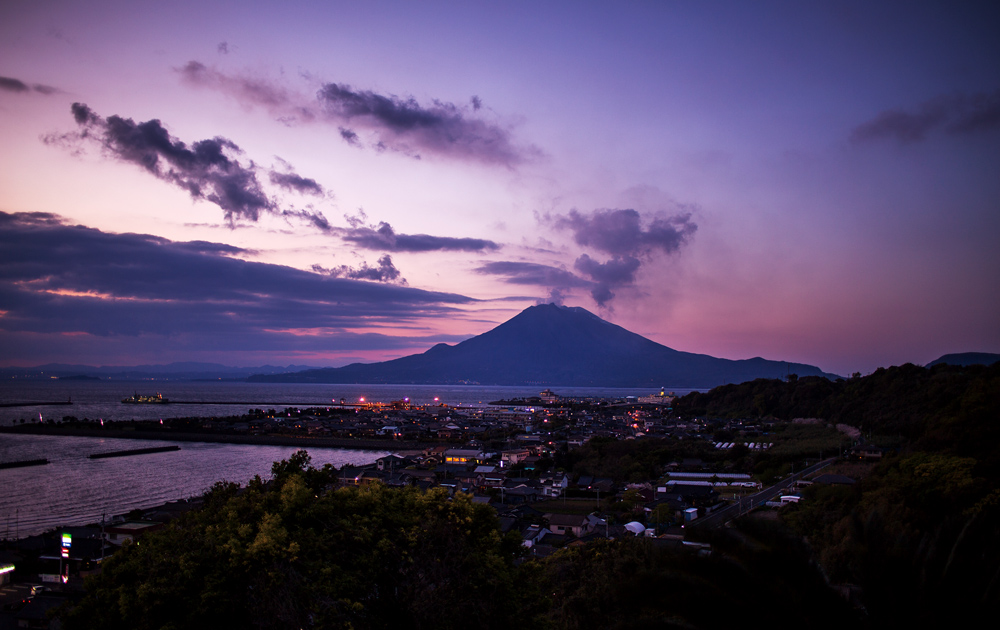 2014.04.04,薩摩明治村,第2展望台から眺めた桜島と夕焼け空